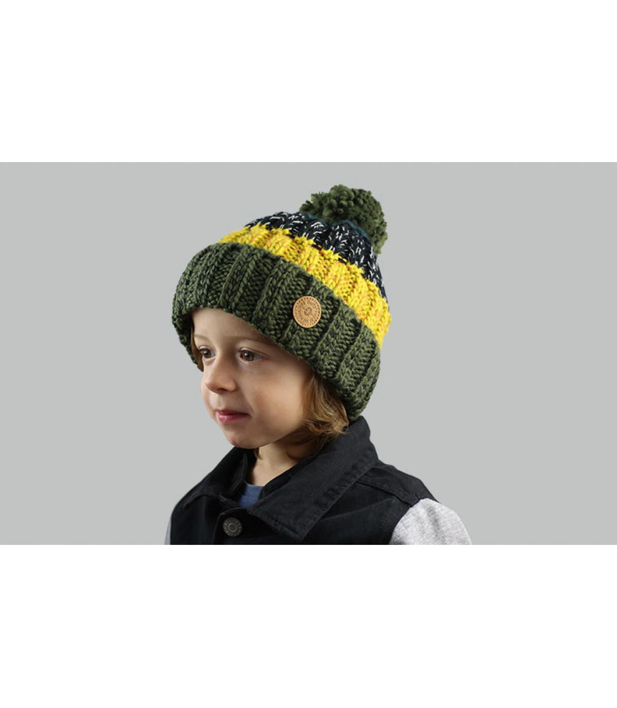 pompom beanie child stripe Wilhelm Beanie Kids army